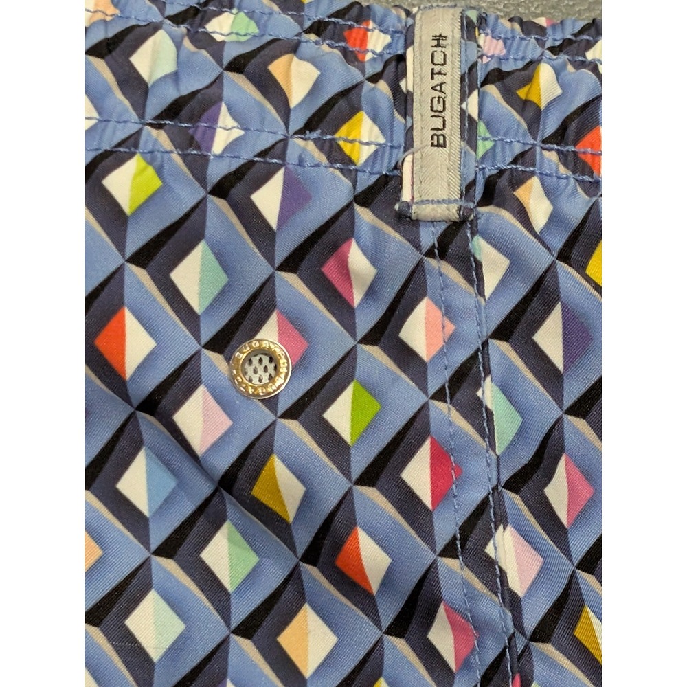 Bugatchi Mens Blue Geometric Diamond Print Swim Trunks Mesh Lined Shorts Large - Picture 3 of 4